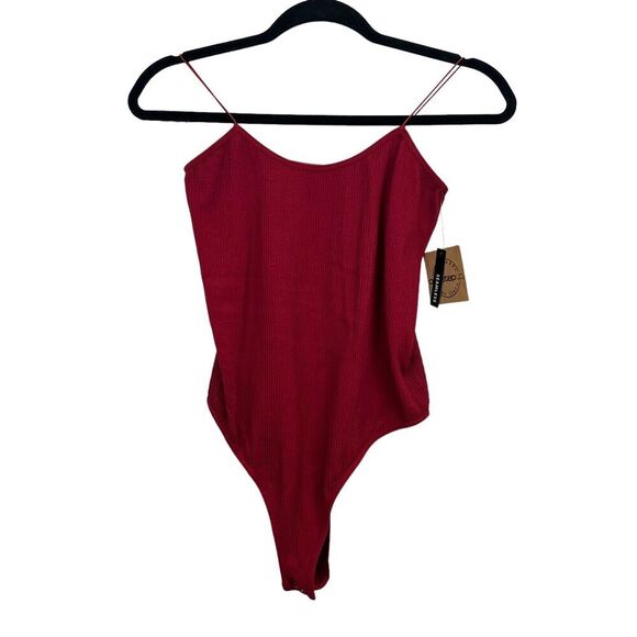 One Step Up Body Suit Stretch Ribbed Spaghetti Straps Snap Bottom Red Women L/XL - Picture 1 of 5